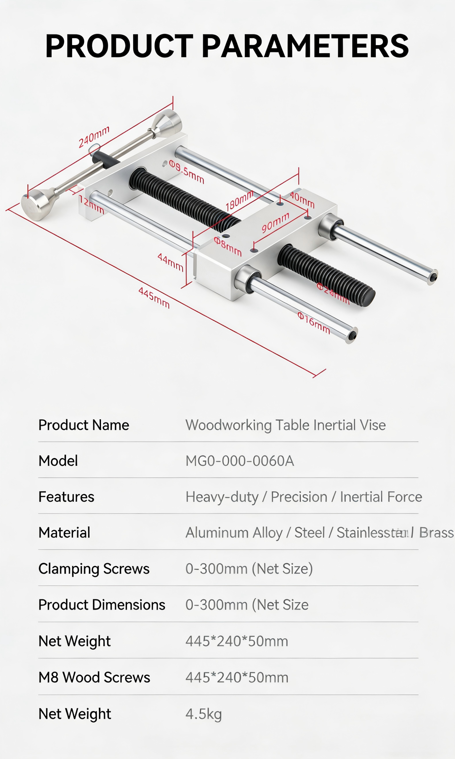Woodworking bench inertia vise, DIY workbench, precision heavy-duty vise, bench clamp, clamping table, table vise, double connecting rod for vise, CNC - Image 2